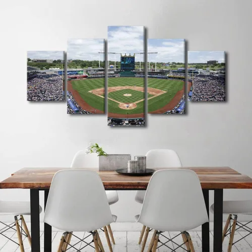 Vista 108 de TUMOVO T-MOBILE PARK - Arte de pared para sala de estar, lienzo de estadio de Seattle, 5 piezas, arte moderno de decoración de pared