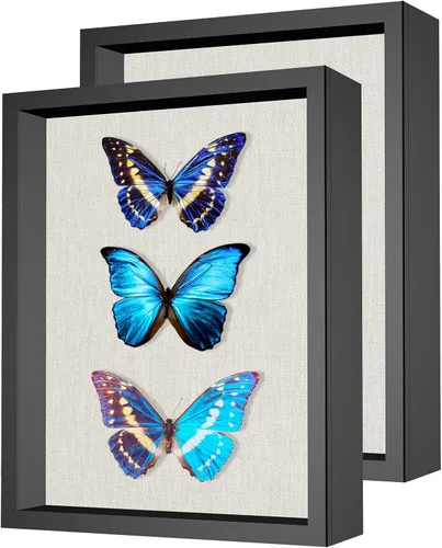 Vista 8 de Paquete de 2 marcos de caja de sombra de 8 x 10 pulgadas con parte trasera de lino, vitrina rústica resistente de memoria de flores, imágenes, Gris