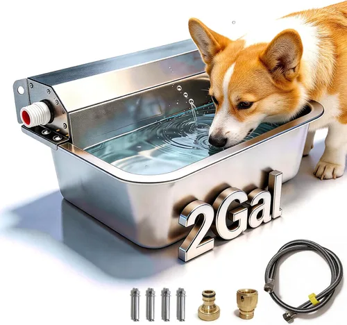 Automatic Dog Water Dispenser 2 Gallons, 304 Stainless Steel Dog Water Bowl for Indoor/Outdoor, Large Water Bowl for Pets & Livestock, Anti Tip,