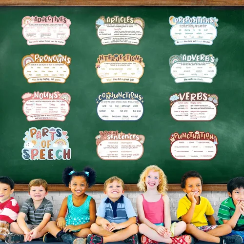 Vista 4 de Pasimy 12 piezas de pósteres de discurso, gráfico de gramática en inglés, decoración de tablón de anuncios para escuela primaria, secundaria
