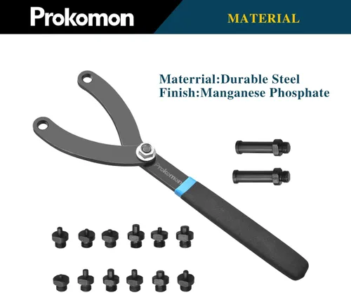 Vista 3 de Prokomon Juego de 15 piezas de llave de tuerca de pasador ajustable/Llave de embrague de ventilador de cilindro variable con soporte de polea