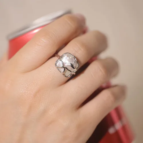 Vista 4 de SEEMSAY Anillo de Perla Barroca de Plata para Mujeres Anillo de Plata de Ley 925