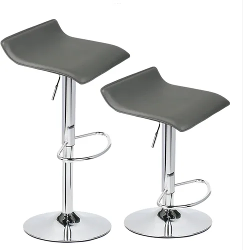 Vista 10 de Taburetes de bar ajustables, taburete de bar ajustable de piel sintética, giratorio, cromado, juego de 2 sillas de comedor (negro, 1)