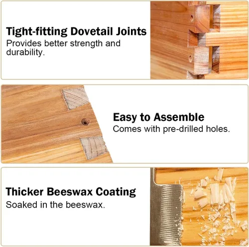 Vista 3 de BeeCastle 10 marcos Langstroth Bee Hive recubierto con cera de abejas, incluye marcos de colmena y bases enceradas