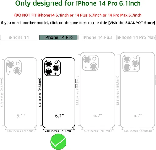 Vista 2 de SUANPOT Funda tipo cartera para iPhone 14 Pro de 6.1 pulgadas con bloqueo RFID, tarjetero de crédito, funda protectora de piel sintética con tapa