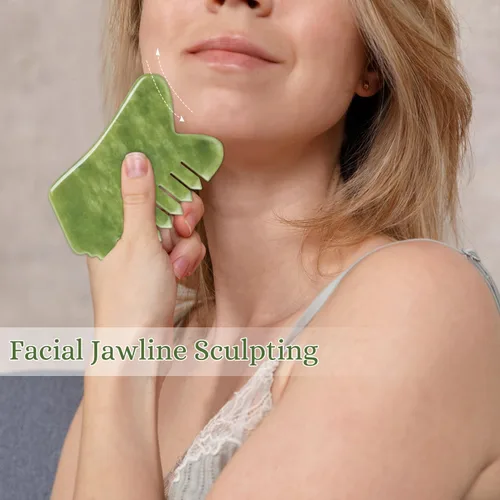 Vista 3 de Peine de masaje de jade, herramienta de peine de masaje de cuero cabelludo de piedra de jade, herramienta Gua Sha facial para mandíbula e hinchazón