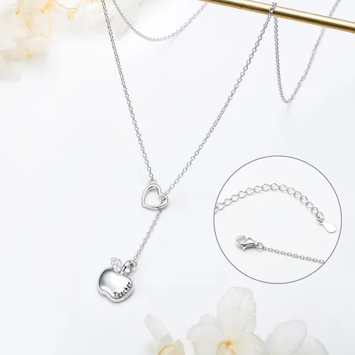 Vista 5 de Collar largo de plata de ley Larait Bar Y Lariat de cadena larga ajustable collar de regalo para ella, 30 pulgadas