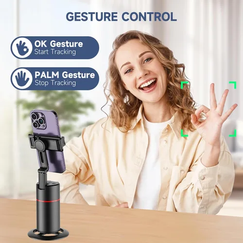 Vista 5 de Trípode de seguimiento facial automático, sin aplicación, soporte inteligente para teléfono con control remoto, rotación de 360°, soporte