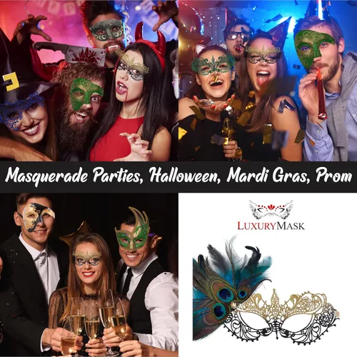 Vista 5 de Lace Masquerade Mask for Women - Venetian Party, Prom, Mardi Gras, Halloween