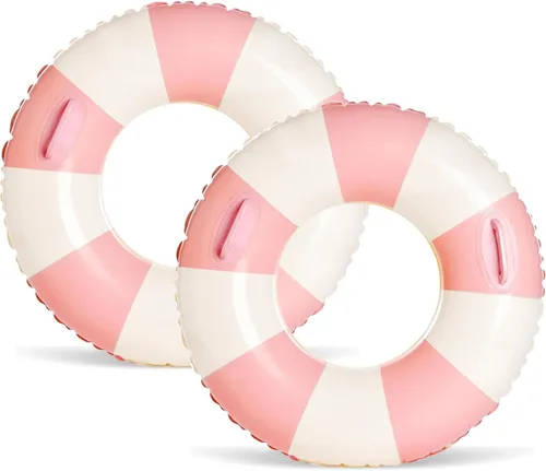 Vista 8 de 2PCS XL Stripe Pool Swim Ring with Handles Inflatable Pool Floats 45 Inch Water Fun Large Adult Swimming Pool Float for Beach Lake Summer Party