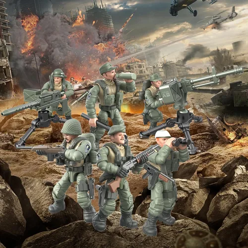 Vista 4 de MEIEST 6 figuras de acción militar de mini soldado, modelo del ejército, juguetes de bloques de construcción con múltiples accesorios de armas