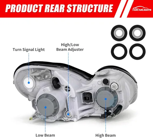 Vista 4 de Compatible con faros Hyundai Sonata 2002 2003 2004 2005 para faros delanteros Sonata 02 03 04 05 con carcasa cromada, par de repuesto de lentes