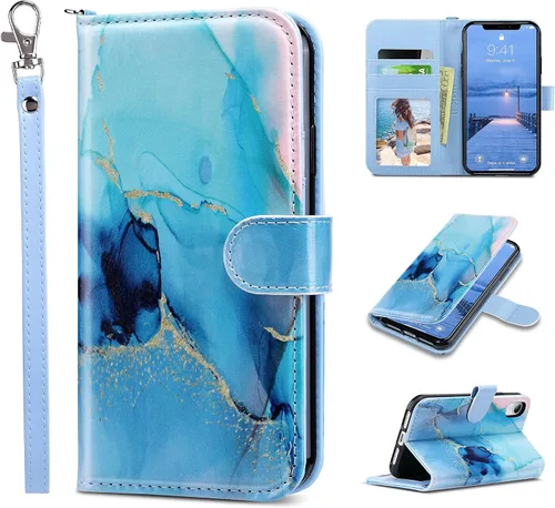Vista 9 de ULAK Funda compatible con iPhone XR tipo cartera para mujer, de piel sintética de alta calidad, con tarjeteros, función atril, funda protectora a
