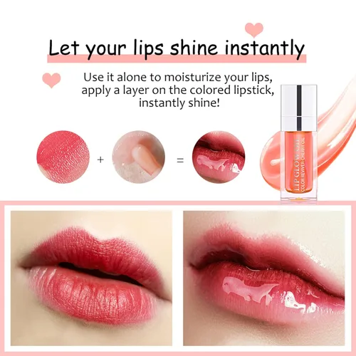 Vista 2 de Aceite hidratante para labios de 0.2 fl oz, brillo labial transparente y voluminoso, aceite hidratante para labios, brillo de labios, aceite labial