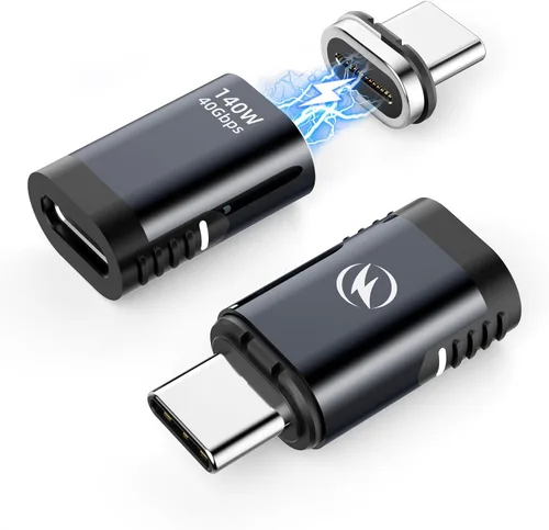 Vista 10 de HanCenDa Adaptador magnético USB C de 90 grados, 2 unidades, adaptador USB C magnético de ángulo recto con transferencia de datos de 40 Gbps PD 140