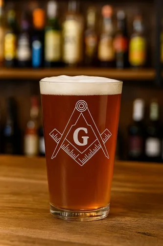 Vista 2 de Hat Shark Mason Masons - Símbolos de logotipo Masonic Live Better - Vasos de pinta grabados con láser para cerveza, jarra de 16 onzas