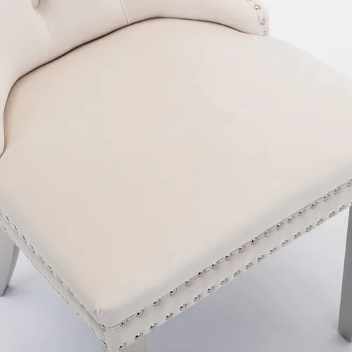 Vista 8 de Parson's Chairs - Silla de comedor tapizada de terciopelo de madera maciza con patas chapadas de acero inoxidable cromado, ribete de cabeza de clavo