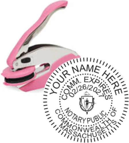 Vista 2 de Paquete de sellos de notario rosa y sello autoentintado Massachusetts