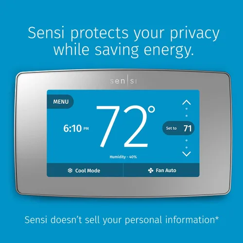 Vista 2 de Emerson Sensi Touch ST75S - Termostato inteligente, pantalla táctil a color, programable, Wi-Fi, aplicación móvil, fácil de instalar, privacidad