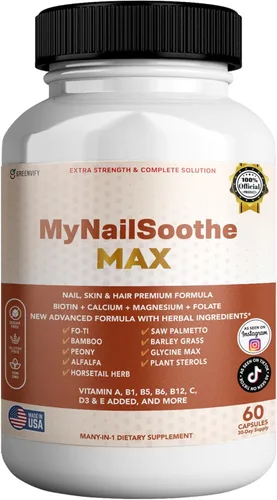 MyNailSoothe MAX Suplemento para cabello, piel y uñas, 60 cápsulas, con biotina 5000mcg, vitaminas, minerales y mezcla de hierbas (1)