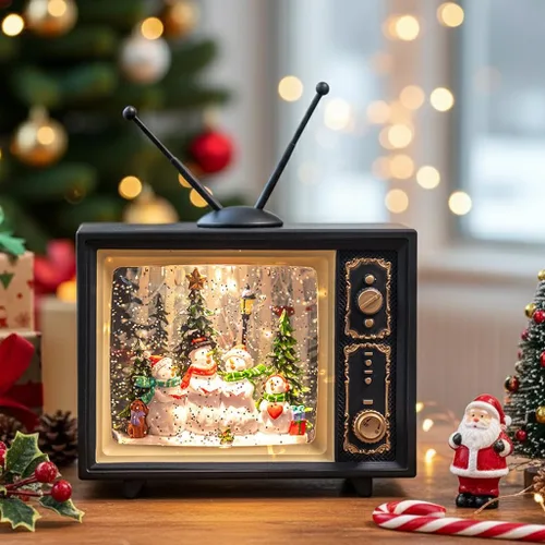 Vista 42 de Linterna de Globo de Nieve Navideño de 10" con Muñeco de Nieve de Granja, Globos de Nieve Giratorios Brillantes Iluminados con Música