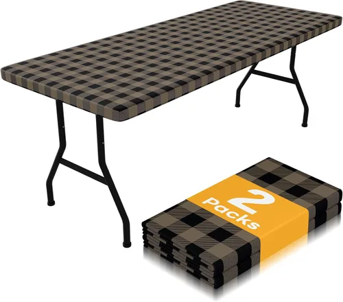 Vista 17 de Smiry Mantel de picnic, paquete de 2 manteles ajustables elásticos impermeables para mesas rectangulares de 6 pies, mantel de poliéster lavable a