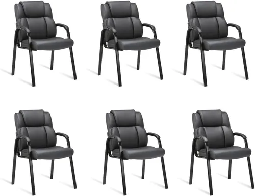 Vista 14 de CLATINA Silla de invitados negra con brazos, sillas de recepción de oficina para conferencias y sala de espera, silla ergonómica de cuero