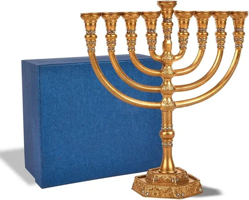 Vista 3 de Zion Judaica Menorah Menorah de estilo templo – Chanukiah de peso sólido, se adapta a las velas estándar de Janucá, candelabro Minorá en caja