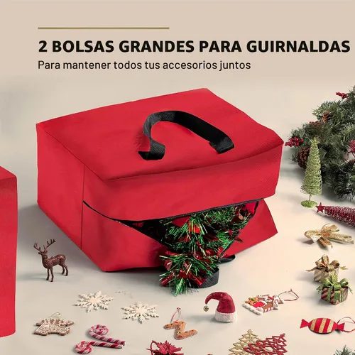 Vista 5 de ZOBER Bolsa de almacenamiento para árbol de Navidad, para árboles artificiales, bolsa de guirnalda, (juego de 3 piezas), material impermeable Rojo