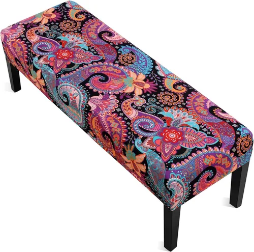 Vista 14 de YISUN Fundas de banco de jacquard para comedor, funda elástica lavable y extraíble para banco, protector de asiento rectangular para bancos de Beige