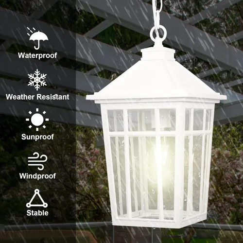 Vista 2 de Darkaway Lámpara colgante grande para exteriores, de 16 pulgadas, de aluminio impermeable, con vidrio sembrado, para entrada, puerta, casa de campo