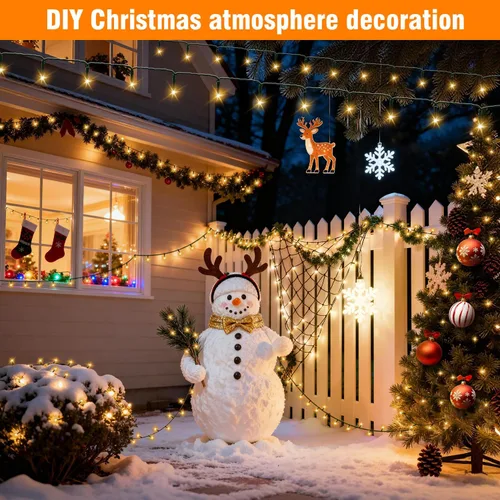 Vista 2 de Nisocy - Cadena de luces LED de 100 pies para exteriores, impermeable – Luces de hadas de color blanco cálido con enchufe, luces de árbol de Navidad