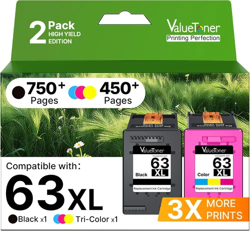 Valuetoner para HP Tinta 63 Reemplazo para cartuchos de tinta 63XL Negro y Color Tinta 63 para usar con HP Officejet 3830 4520 4650 4655 5252 5255