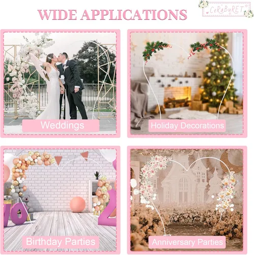 Vista 5 de Soporte de arco en forma de corazón de 8.7 x 7.7 pies, arco de jardín con base, soporte de arco de metal para bodas, graduaciones, fiestas, Blanco