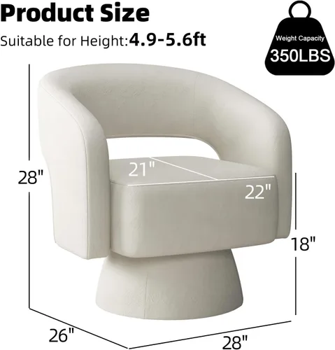 Vista 2 de INZOY Silla Giratoria de Barril con Tela de Terciopelo, Silla de Acento Giratoria con Cojín Suave Engrosado, Cómoda Silla Giratoria Redonda