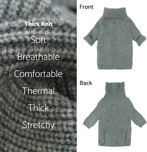 Vista 5 de Fitwarm - Suéter de cuello alto para perro, abrigo térmico de punto para mascotas, ropa de invierno para perros pequeños, ropa de gato, gris Gris
