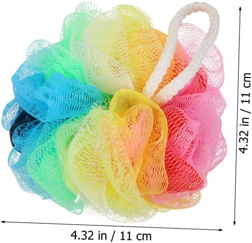 Vista 8 de Pelota de ducha Puff Loofash Bolas de malla Esponja Esponja Exfoliante Baño Esponja para Spa Masaje Piel Color aleatorio 6 piezas
