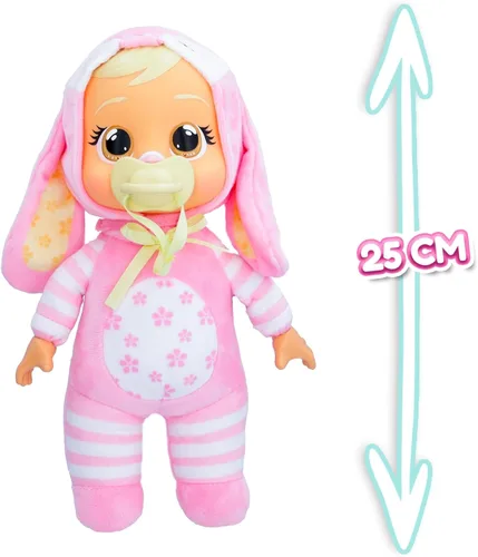 Vista 3 de Cry Babies Tiny Cuddles Bunnies Lola - Muñeca bebé de 9 pulgadas, lágrimas reales de llanto, pijama con temática de conejo rosa