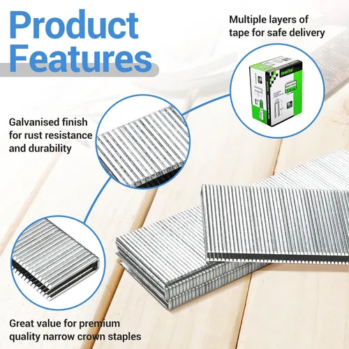 Vista 3 de meite Grapas de corona estrecha de calibre 18 de 1/4 de pulgada, grapas de tapicería galvanizadas resistentes de 1 pulgada de longitud