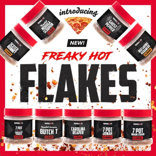 Vista 4 de Pepper Joe's 7 hojuelas de pimienta Jonah Pot – Copos de chile extremadamente picantes – Tarro coctelero de 1/2 oz – Copos de pimiento picante puro
