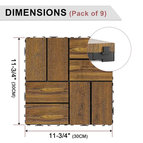 Vista 5 de VANCASTLE 9 azulejos de madera entrelazados para terrazas de 11.8 x 11.8 pulgadas, suelos de patio al aire libre, impermeables, para todo