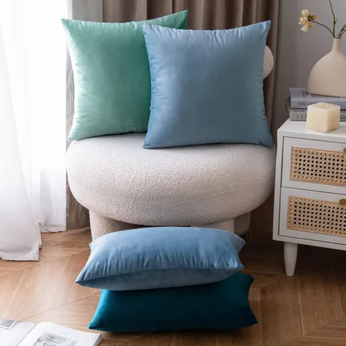 Vista 5 de EMEMA - Paquete de 2 fundas de almohada de terciopelo decorativas, fundas de cojín cuadradas suaves y sólidas para sofá, dormitorio, silla, Verde