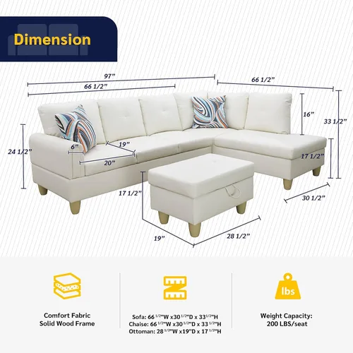 Vista 2 de Bendigo - Sofá seccional orientado hacia la derecha con otomana