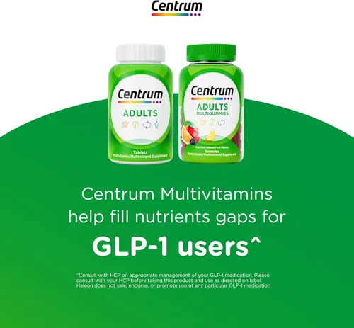 Vista 3 de Centrum MultiGummies Gummy Multivitamínico para adultos, suplemento multivitamínico/multimineral con vitaminas D, B y E, sabor a fruta surtido, 18