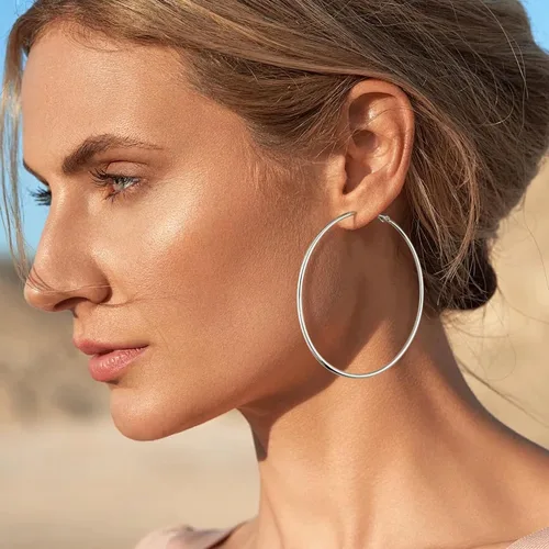 Vista 5 de Gacimy Gold Aretes de aro para mujer, chapados en oro real de 14 quilates, plata de ley 925 con poste de oro para mujer