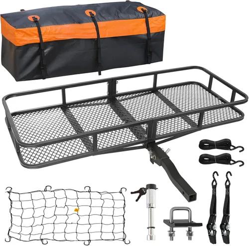 Vista 10 de WEIZE Cesta de Carga con Enganche para SUV, Camión - 53x19 Pulgadas, Capacidad de 500LB, con Bolsa Impermeable, Correa de Red, Tensor, Recubierto