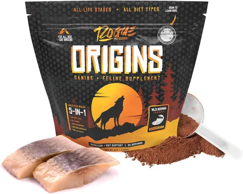 Vista 8 de ROGUE PET SCIENCE Origins 5-en-1 suplemento para perros - Aderezo de comida en polvo con aceite de pescado omega 3 natural - Apoya la digestión