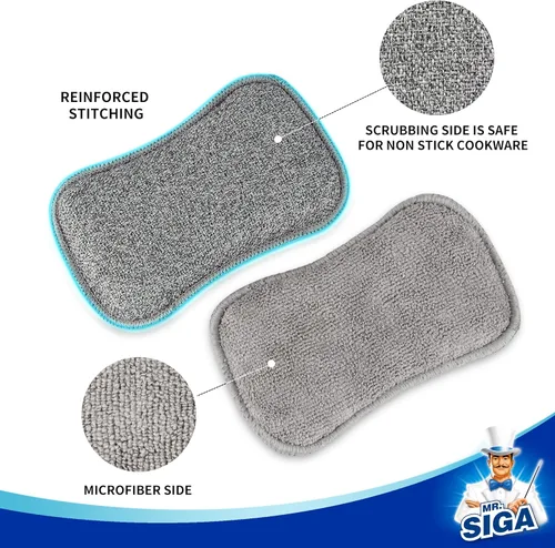 Vista 5 de MR.SIGA - Esponjas de limpieza de doble cara, esponjas de lavar platos reutilizables de larga duración para la cocina, paquete de 6
