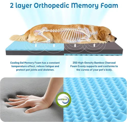 Vista 3 de Cama refrescante para perros grandes, cama ortopédica de espuma viscoelástica para mascotas con funda extraíble lavable, ideal para perros Rosa