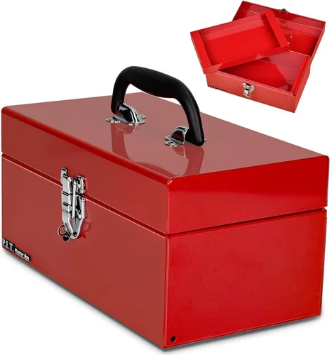Vista 12 de P.I.T. 12 Inch Tool Box,Portable Small Steel ToolBox with Metal Latch Closure for Household, Warehouse,Tools Storage,Black
